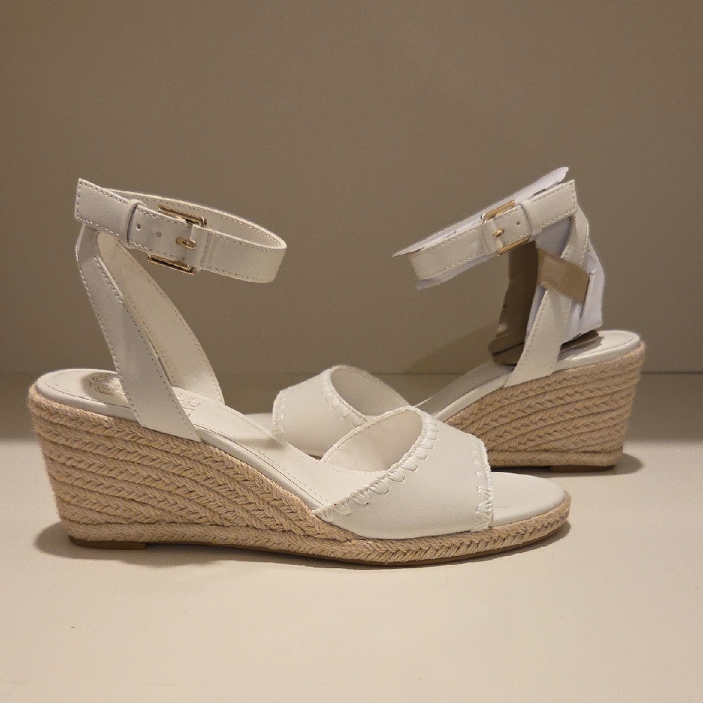 Vince Camuto White Leather Espadrille Wedge Sandals